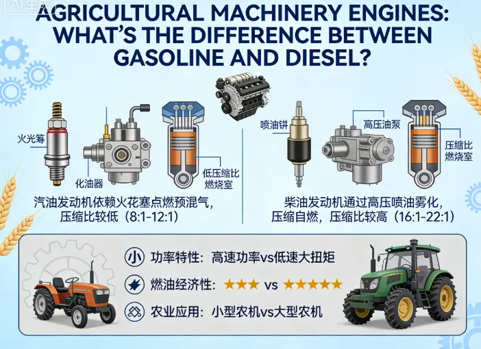 Machinarium agriculturae Engines: Quid interest inter Gasoline et Diesel?